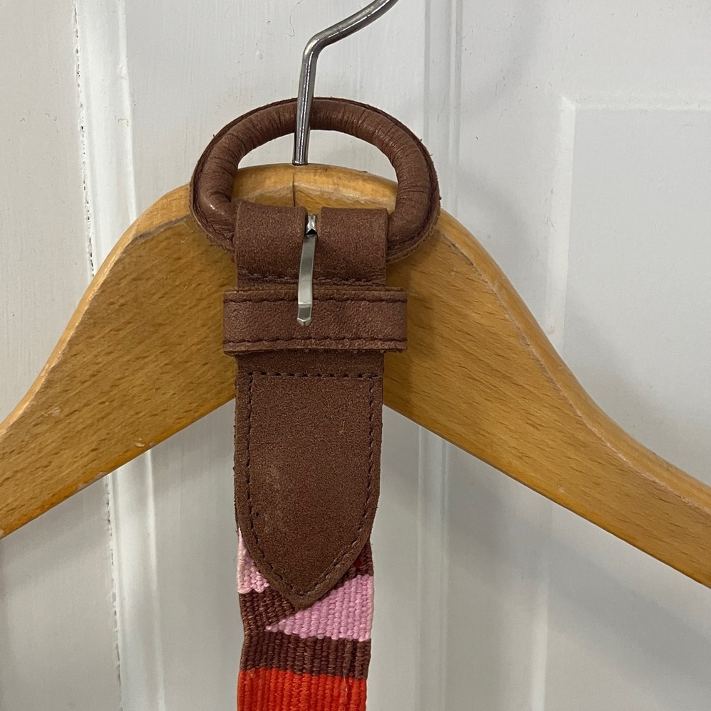 Vintage Colorful Striped Belt with Brown leather Buckle adjustable Guatemala OS - Picture 9 of 17